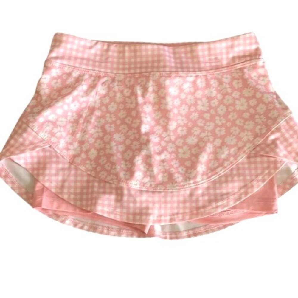 Pink Floral & Gingham Girls Activewear Skort With Inner Shorts S